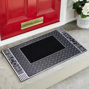 Welcome Yazılı Toz Tutucu Kauçuk Kapı Önü Paspası Gri